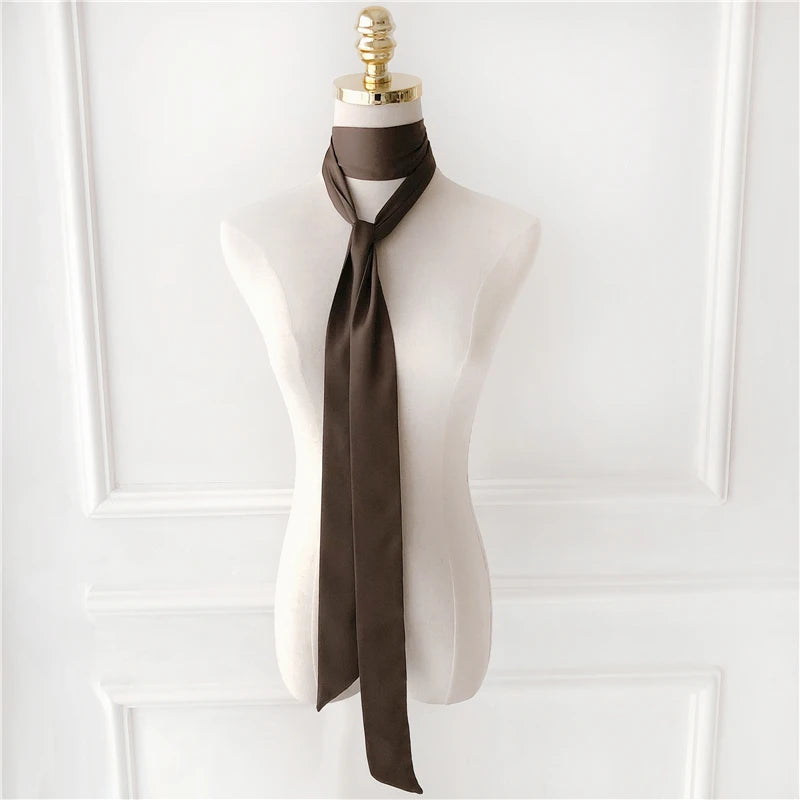 Women's Long Narrow Solid Color Polyester Scarf 190x5cm