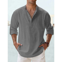 Cotton Linen Hot Sale Men's Short-Sleeved Shirts Summer Solid Color Henley Collar Casual Beach Style Hawaiian Vacation - Buy online at  Vibe In Cart.