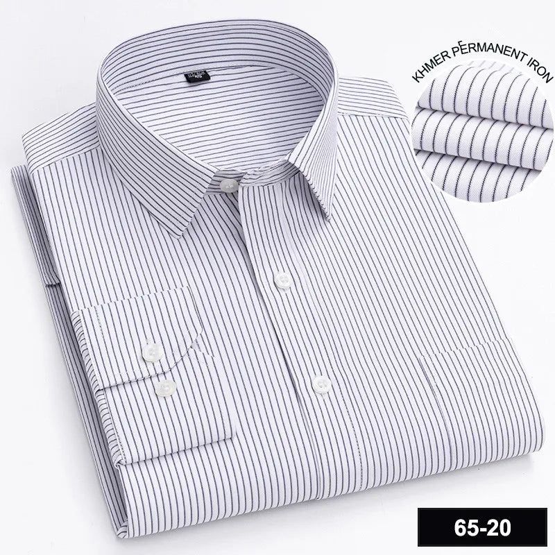 Men's Long Sleeve Plaid Stripe Shirt With Single Pocket For All Seasons