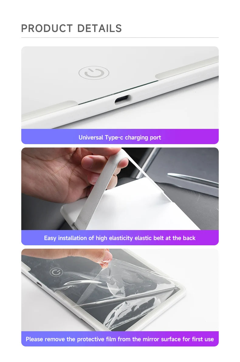 Car Interior Mirrors Sun Visor Plate LED HD Makeup Mirror for Girls Women Rechargeable Fill Light Universal Thin Vanity Mirror - Buy online at  Vibe In Cart.