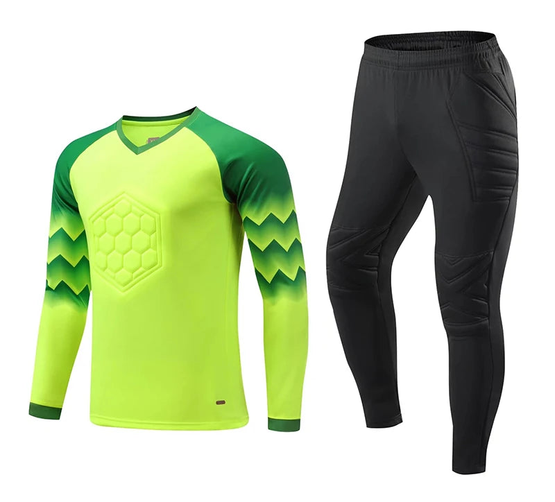 Polyester Spandex Protective Long Sleeve Soccer Goalkeeper Uniform Set with Top and Pants