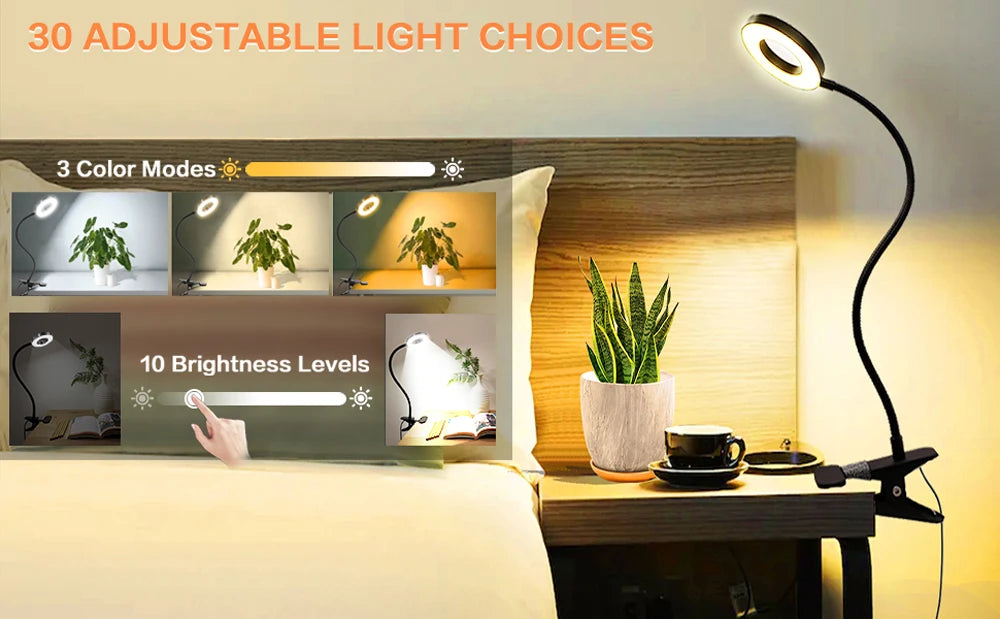LED Reading Lights 360°Flexible Gooseneck Dimmable Table Lamp Clip On Indoor Bedroom Eye Protection Desk Light Book Clamp Lamp - Buy online at  Vibe In Cart.