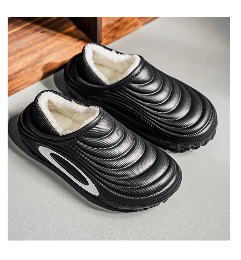 Men's Plush Lined Outdoor Platform Slippers with Low Heel