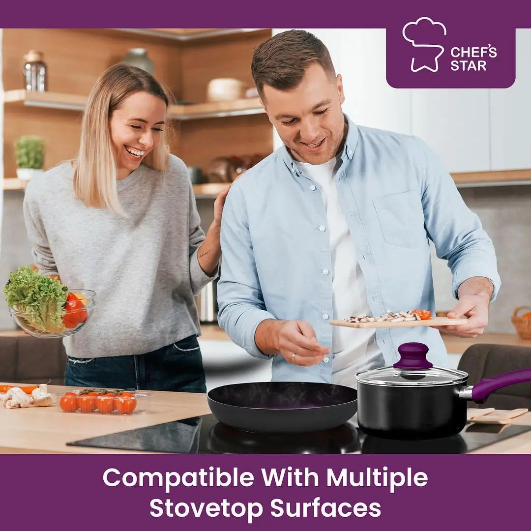 11-Piece Purple Nonstick Cookware Set - Induction Compatible Stackable Pots & Pans for Home Kitchen - Buy online at  Vibe In Cart.