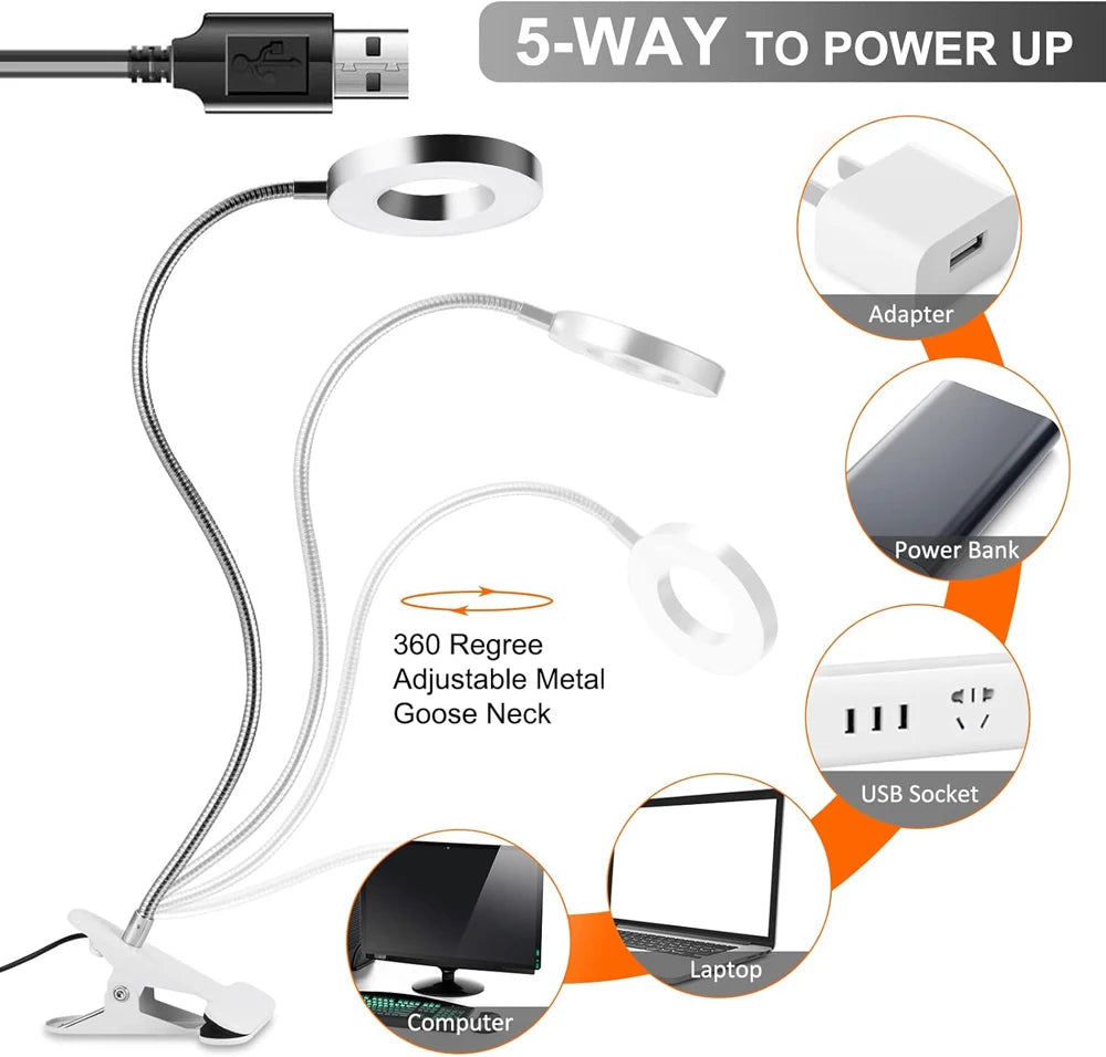 LED Reading Lights 360°Flexible Gooseneck Dimmable Table Lamp Clip On Indoor Bedroom Eye Protection Desk Light Book Clamp Lamp - Buy online at  Vibe In Cart.