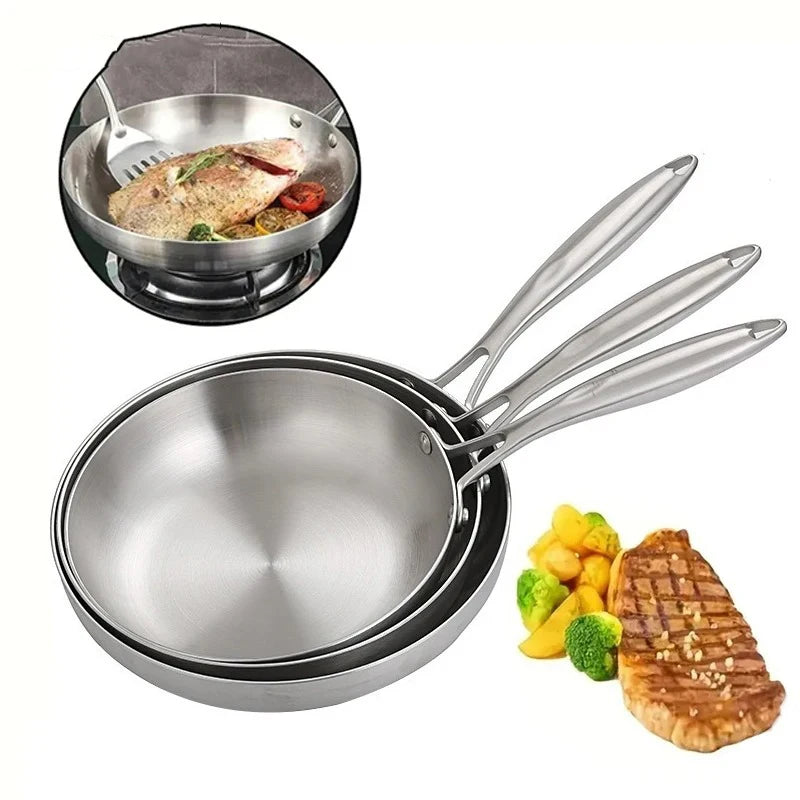 304 Stainless Steel Frying Pan NonStick Pan Fried Steak Pot Uncoated Kitchen Cookware For Gas Stove and Induction Cooker - Buy online at  Vibe In Cart.