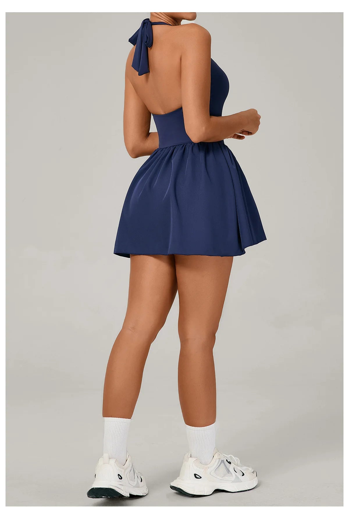 Hanging Neck Tennis Dress Women Solid Color Sleeveless Sports One Piece Pocket Suits Outdoor Running Fitness Yoga Golf Dresses