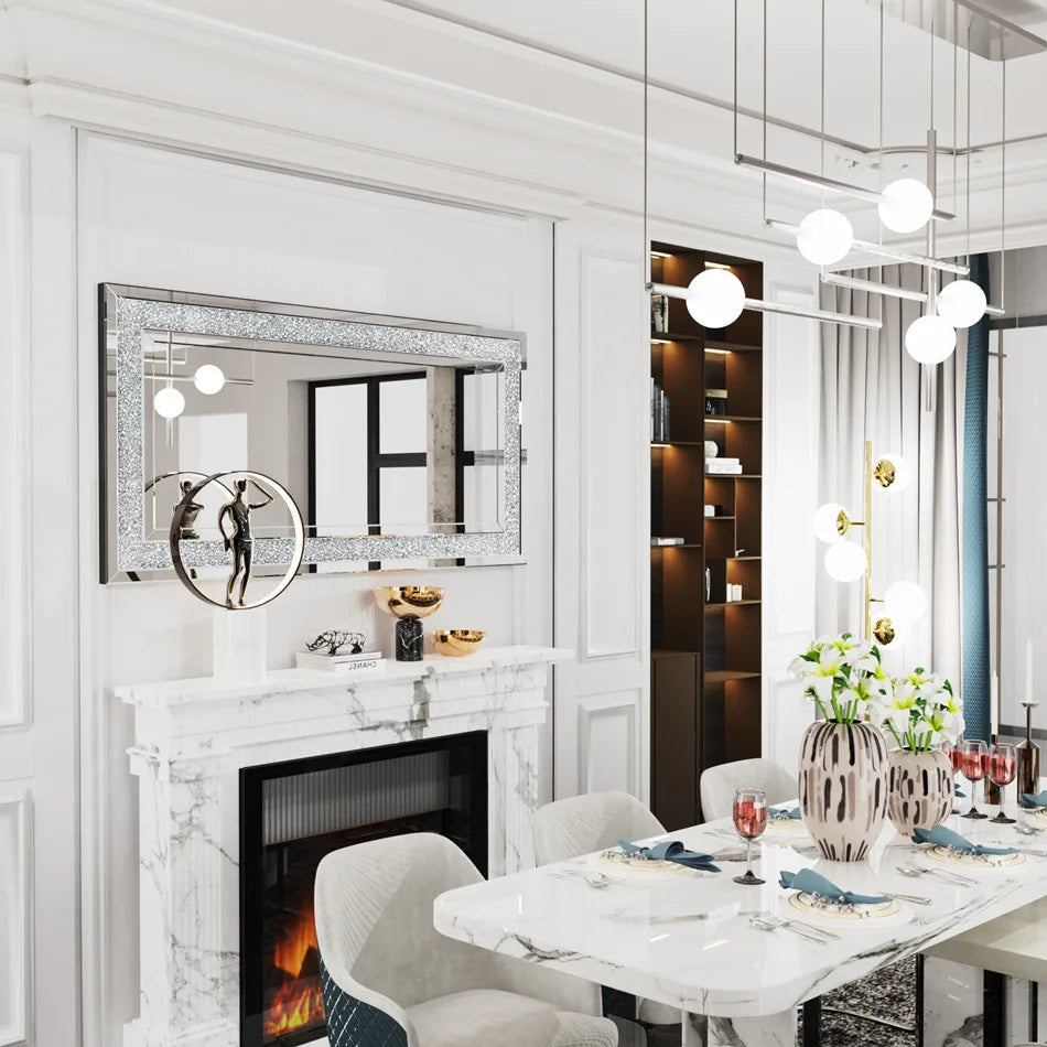 LUVODI Large Silver Sparkly Crystal Rhinestone Diamond Frameless Vanity Mirrors Wall Mounted Dressing Mirror for Home/Hotel - Buy online at  Vibe In Cart.