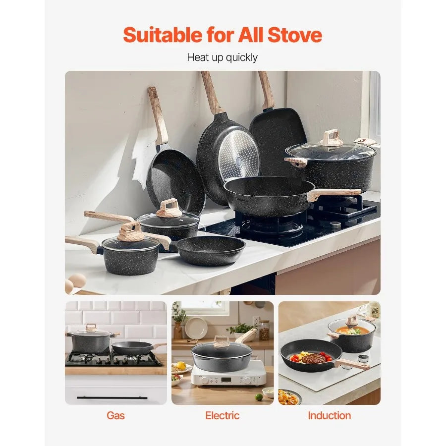 19 Piece Pots and Pans Set Granite Nonstick Cookware Set Induction Cookwares Kitchen RV Cooking Sets with Frying Sauce Saute Te - Buy online at  Vibe In Cart.