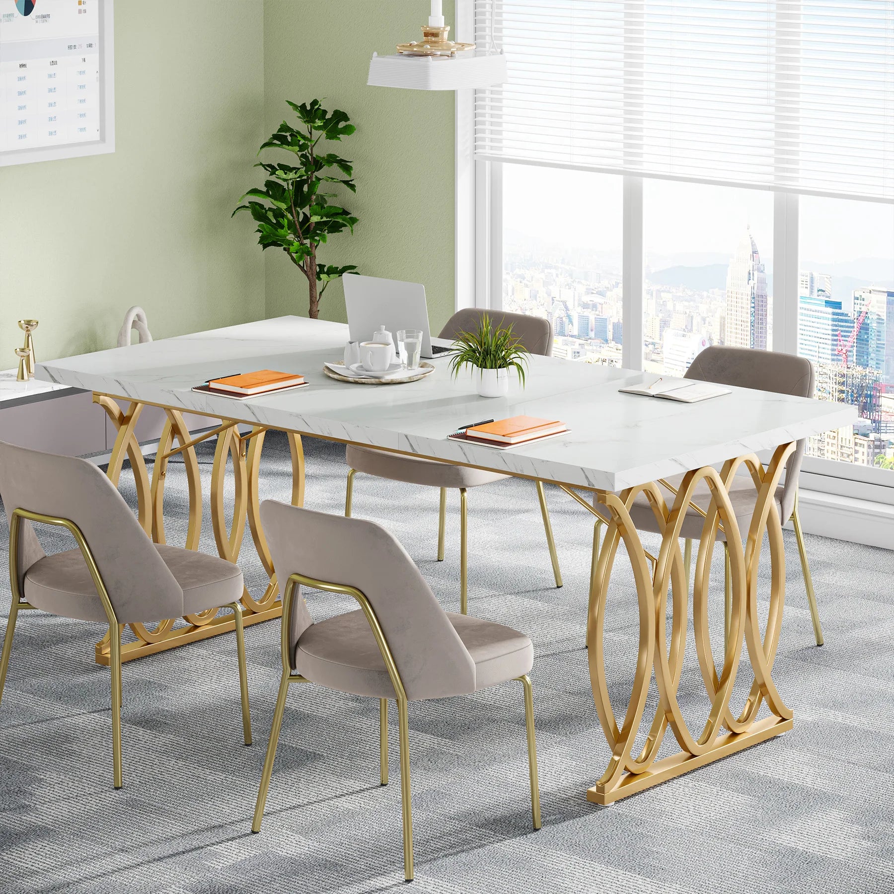 Modern Wooden Office Desk with Metal Legs, 70.9 Inches