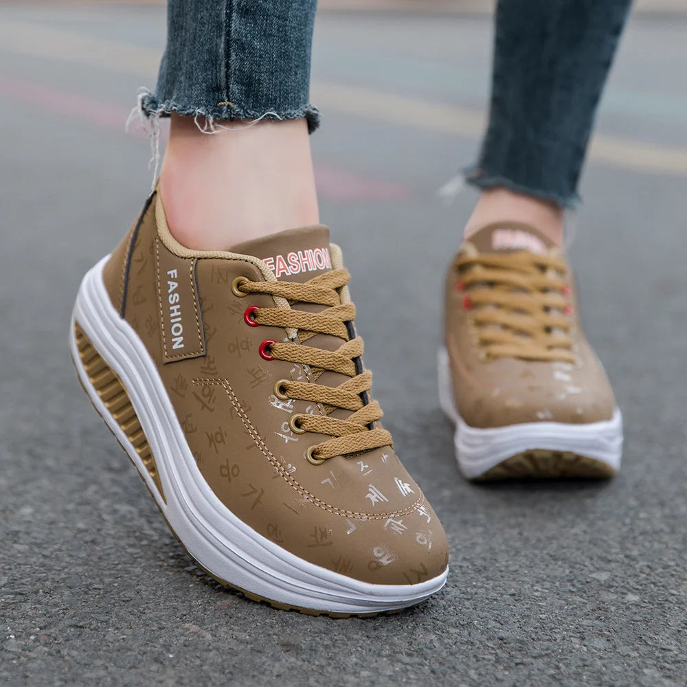 Ladies Casual Sports Shoes Breathable Comfortable Wedge Heel Thick Sole Sneakers Lace-up shoes - Buy online at  Vibe In Cart.