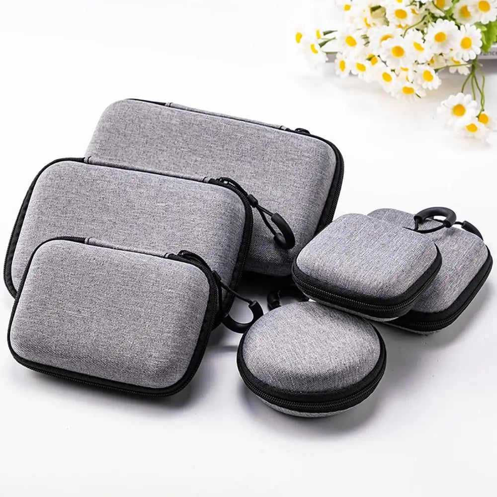 Grey Canvas Zipper Storage Bag for Earphones and Accessories