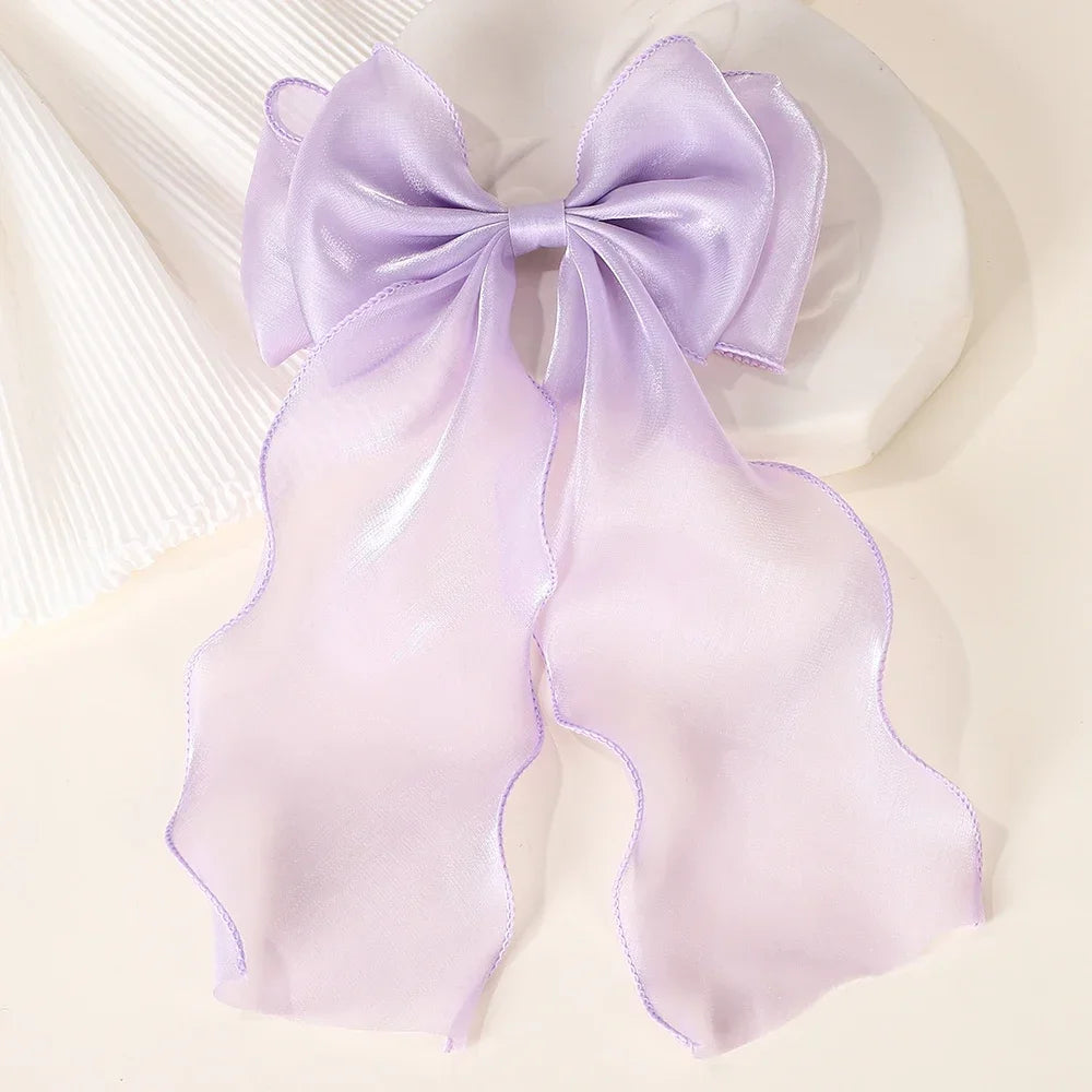 Polyester Chiffon Alloy Hair Barrettes for Girls with Big Bow