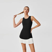Women's Black Elastane Sleeveless Pleated Sports Dress