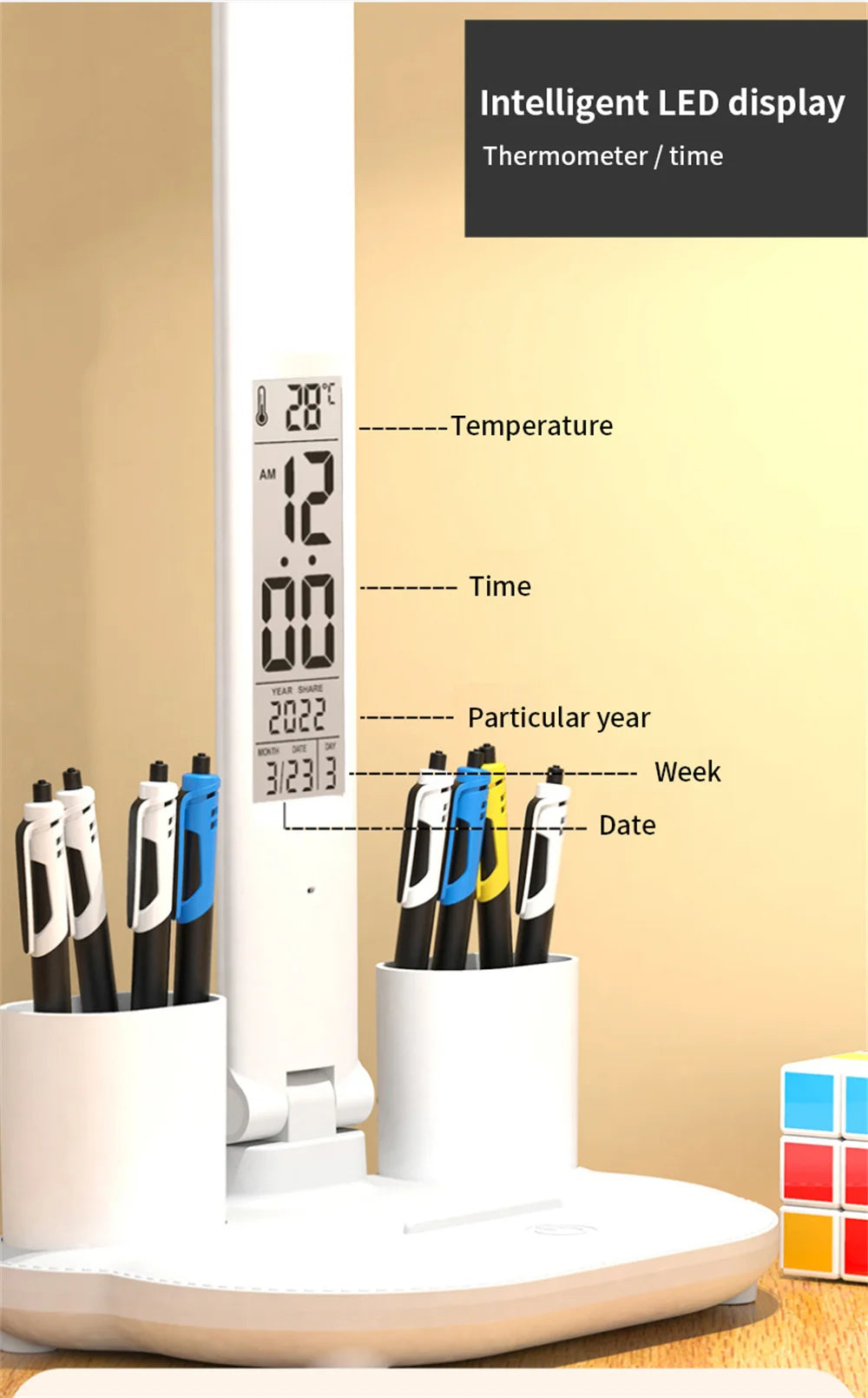 LED Desk Lamp USB Dimmable Touch Foldable Table Lamp with Calendar Temperature Clock Night Light for Study Reading Lamp - Buy online at  Vibe In Cart.