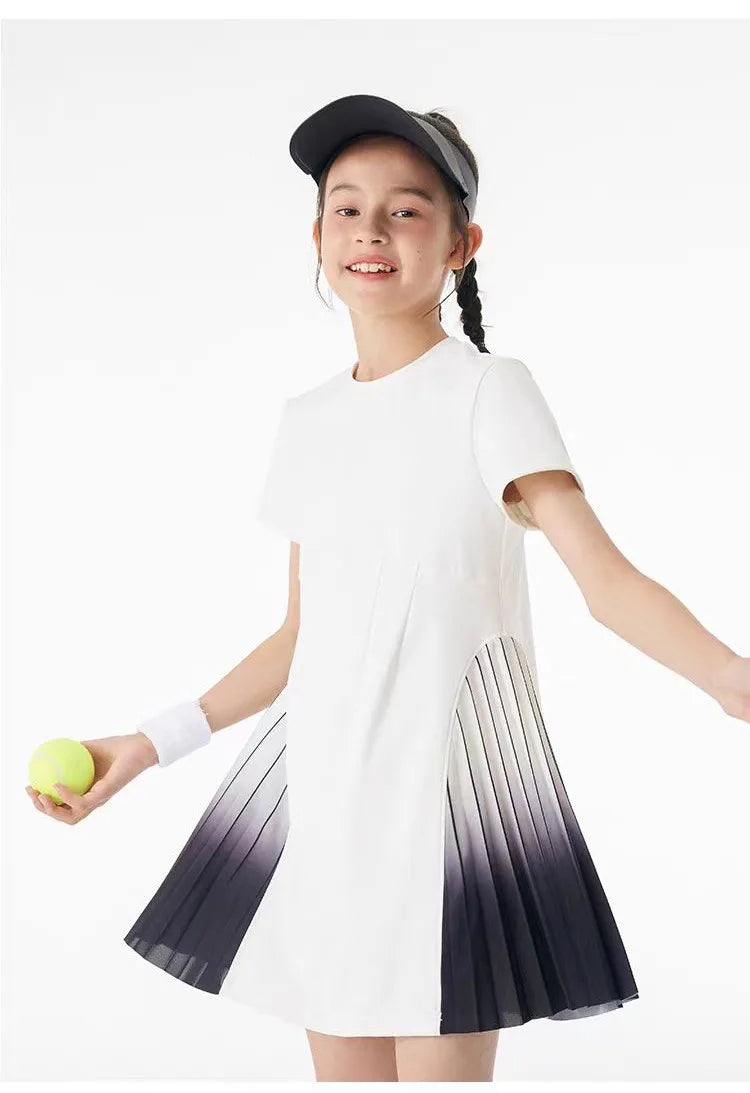Girls Tennis Dress Kids Cute Golf Outfit School Sports Dresses Children Short Sleeve Workout Athletic Pleated Skirts With Shorts