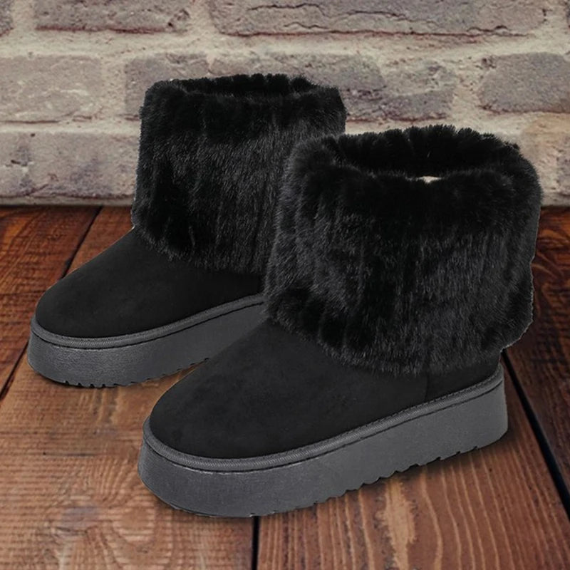 Shoes for Women Winter Slip on Women's Boots Black Round Toe Solid Flock Plush Warm Mid Heel Water Proof Casual Snow Boots Women - Buy online at  Vibe In Cart.