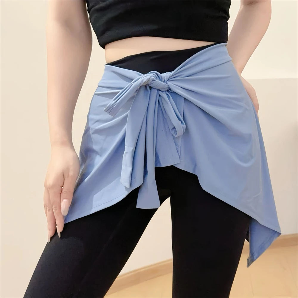 Women Solid Color Yoga Tennis Up Skirt Athletic Workout Running Tie Up Wrap Skirts Hip Covering Asymmetrical Scarf - Buy online at  Vibe In Cart.
