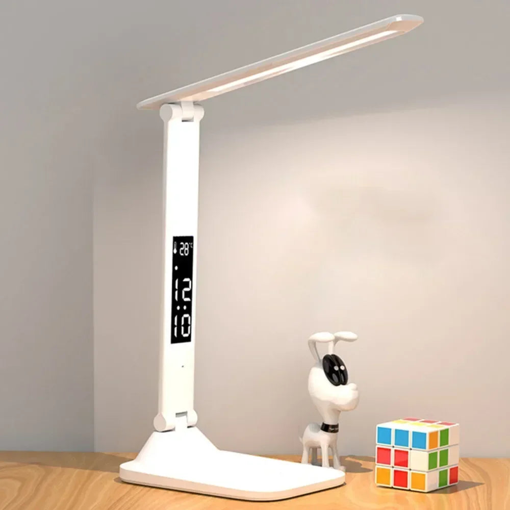 Dimmable Touch LED Desk Lamp with Calendar Temperature Clock