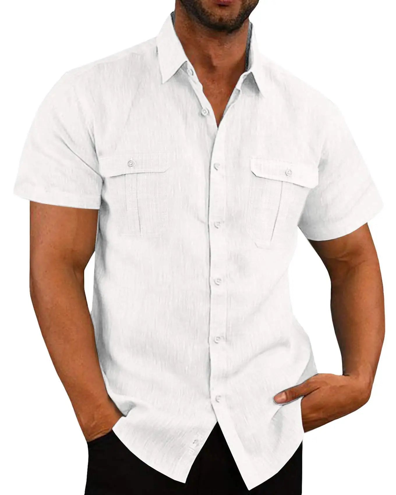 Cotton Linen Hot Sale Men Short-Sleeved Shirts Summer Solid Color Stand-Up Collar Casual Beach Style Plus SizeMale Shirts M-5XL - Buy online at  Vibe In Cart.