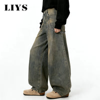 American Retro Baggy Wide Leg Jeans Men's Korea Streetwear Distressed y2k Clothing Casual Daily Four Seasons Denim Pants Unisex - Buy online at  Vibe In Cart.