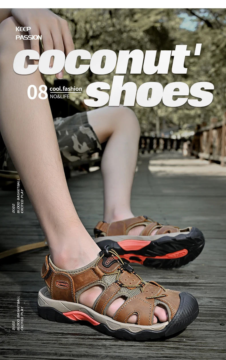 Summer Men's Sandals Classic Genuine Leather Sandals Fashion Outdoor Hiking Shoes Light  Breathable Non-slip Sneakers 38-48 - Buy online at  Vibe In Cart.