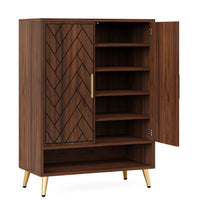 Tribesigns 6-Tier Shoe Cabinet with Doors, Walnut Wooden Shoe Storage Cabinet with Adjustable Shelves for Entryway - Buy online at  Vibe In Cart.