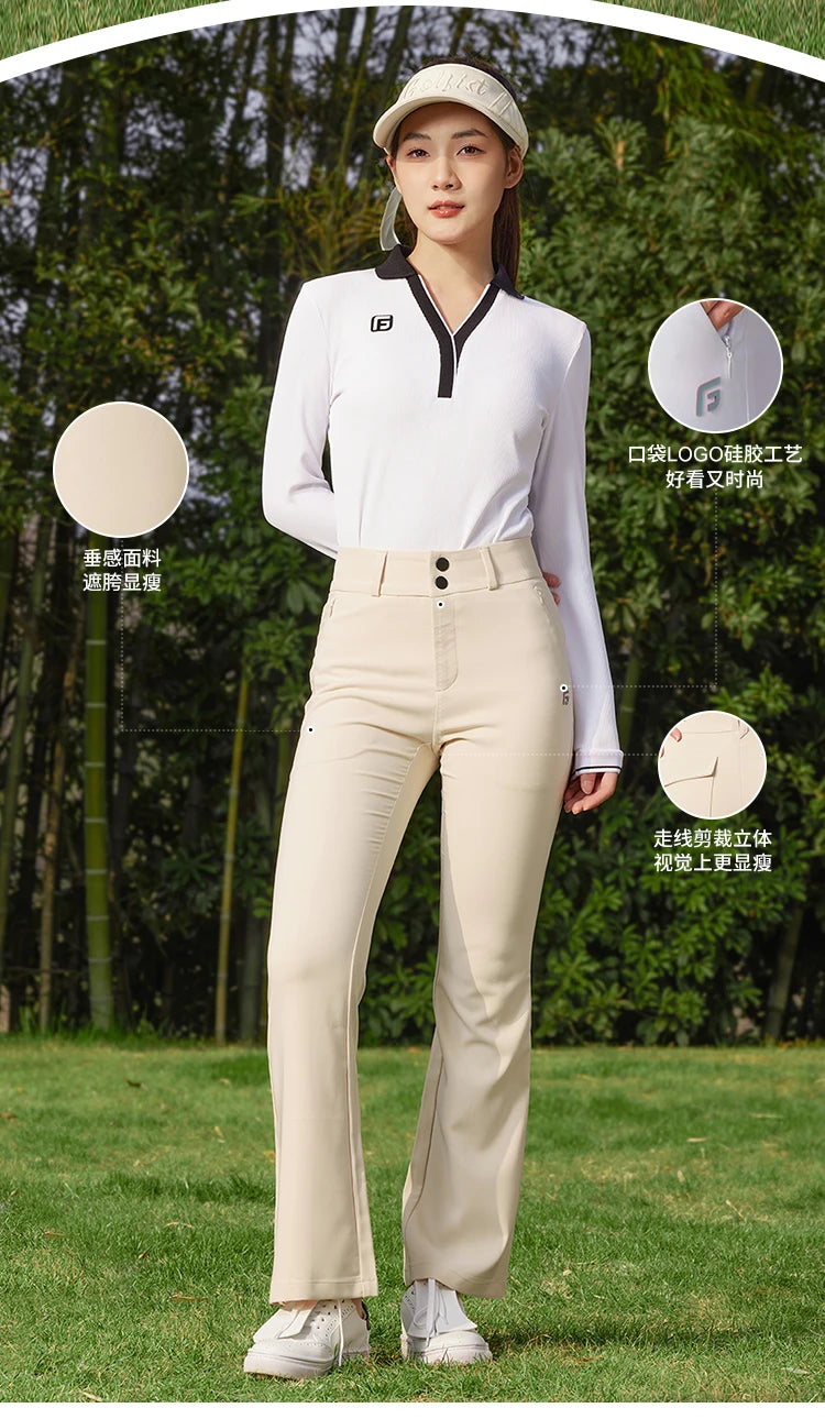 Women's High Waist Flared Golf Trousers Full Length