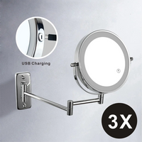 7 Inch Wall Mounted Double Sided Bathroom Mirror with LED Light and Magnifying