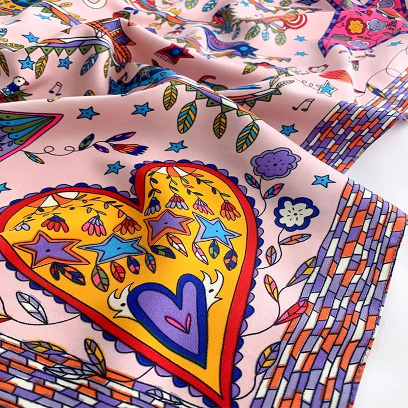 Women's Square Twill Scarf, 90x90 cm, for All Seasons