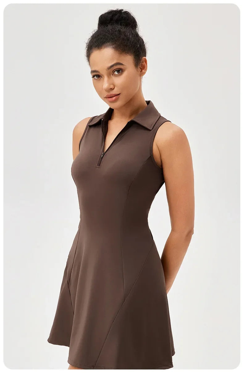 Women's V-Neck Tennis Dress Breathable Quick-Dry Slim Fit S-XXL