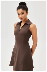 Women's V-Neck Tennis Dress Breathable Quick-Dry Slim Fit S-XXL