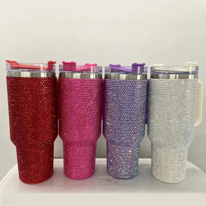 40oz Rhinestone Tumbler Stainless Steel Straw Women Cup Shiny Diamond Travel Car Thermoses Coffee Mug Water Bottle Drinkware - Buy online at  Vibe In Cart.