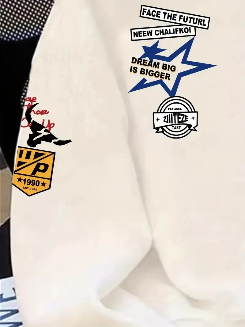 The new men's round-neck hoodie for Spring and Autumn 2025 features a street casual and fashionable 3D letter pattern print - Buy online at  Vibe In Cart.