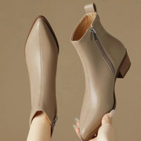 2025 New Women's  Ankle Boots - Minimalist Pointed Toe Mid Heel Booties with Soft Leather & Side Zipper, Slimming Fashion Boots - Buy online at  Vibe In Cart.
