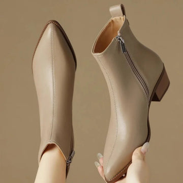 2025 New Women's  Ankle Boots - Minimalist Pointed Toe Mid Heel Booties with Soft Leather & Side Zipper, Slimming Fashion Boots - Buy online at  Vibe In Cart.
