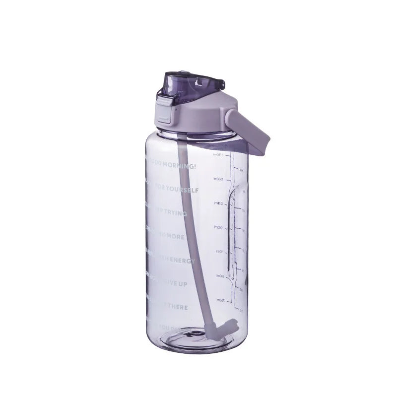 2000ml Sports Water Bottle With Time Marker And Straw