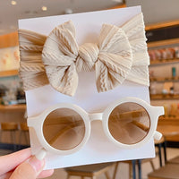 2 Pcs/Set New Children Solid Color Cotton Bowknot Wide Hairband Round Sunglasses Set Baby Girls Sunglasses Kids Hair Accessories - Buy online at  Vibe In Cart.