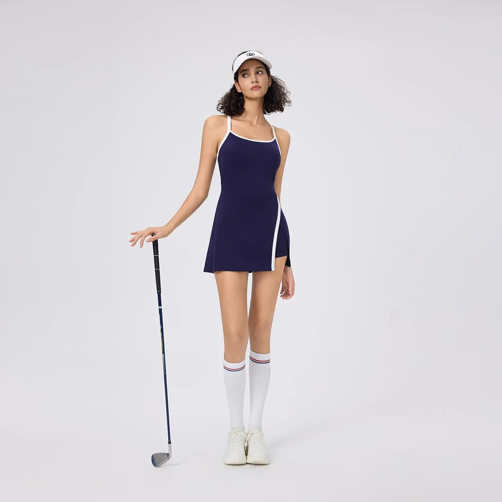 Women's Tennis Dress with Shorts Golf Wear Sports Female Clothing Badminton Club Pickle Ball Woman Outfits White Sportswear