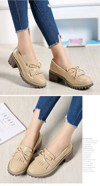 Women's Leather Loafers with Fringe Slip-On Brown Flats