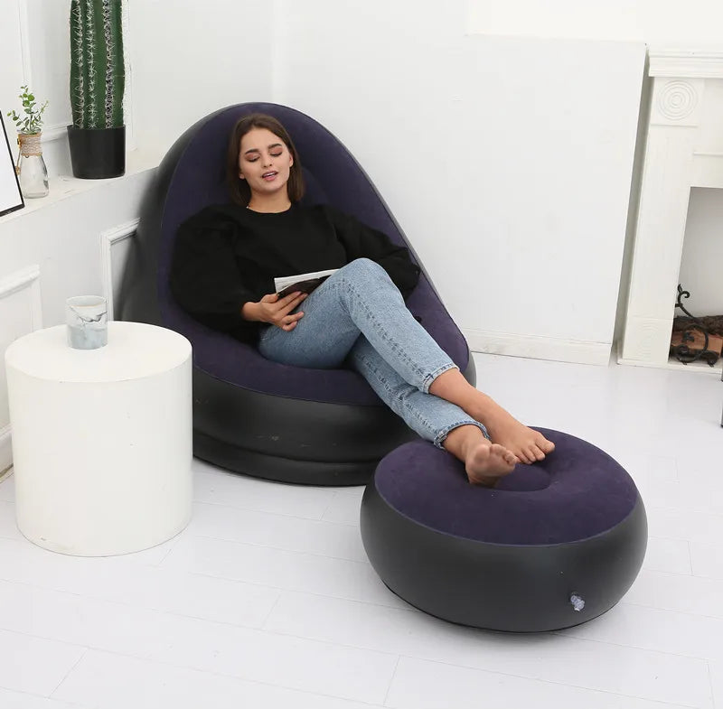 OTAUTAU Inflatable Lounger with Footstool Ottoman Chaise Lounge Recliner Outdoor Portable Camping Couch Garden Chair Pouf SF029 - Buy online at  Vibe In Cart.