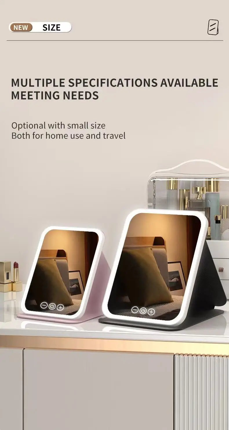 LED Makeup Mirror 3 Colors Light Portable Vanity with Adjustable Brightness USB Charging Foldable for Travel And Home Use - Buy online at  Vibe In Cart.