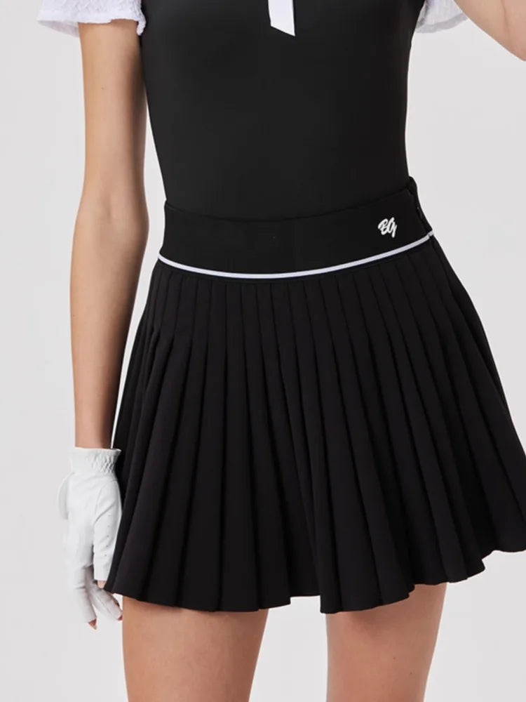Spring Women High Waist Pleated Skirt Golf Tennis High-end Fashion New Sports Skort with Inner Shorts Ladies Golf Wear