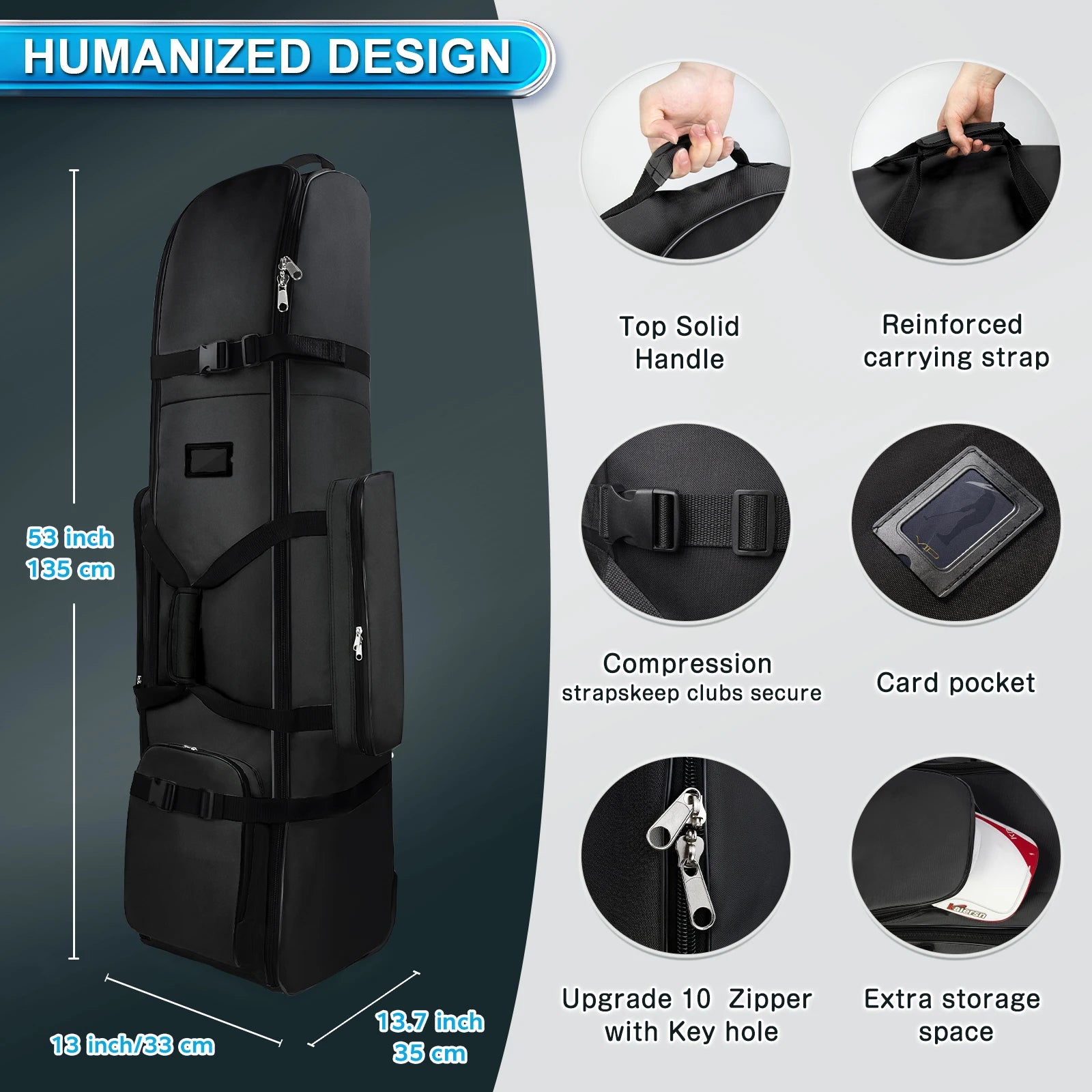 Golf Travel Bag Heavy Duty With Wheels 900D Polyester Foldable