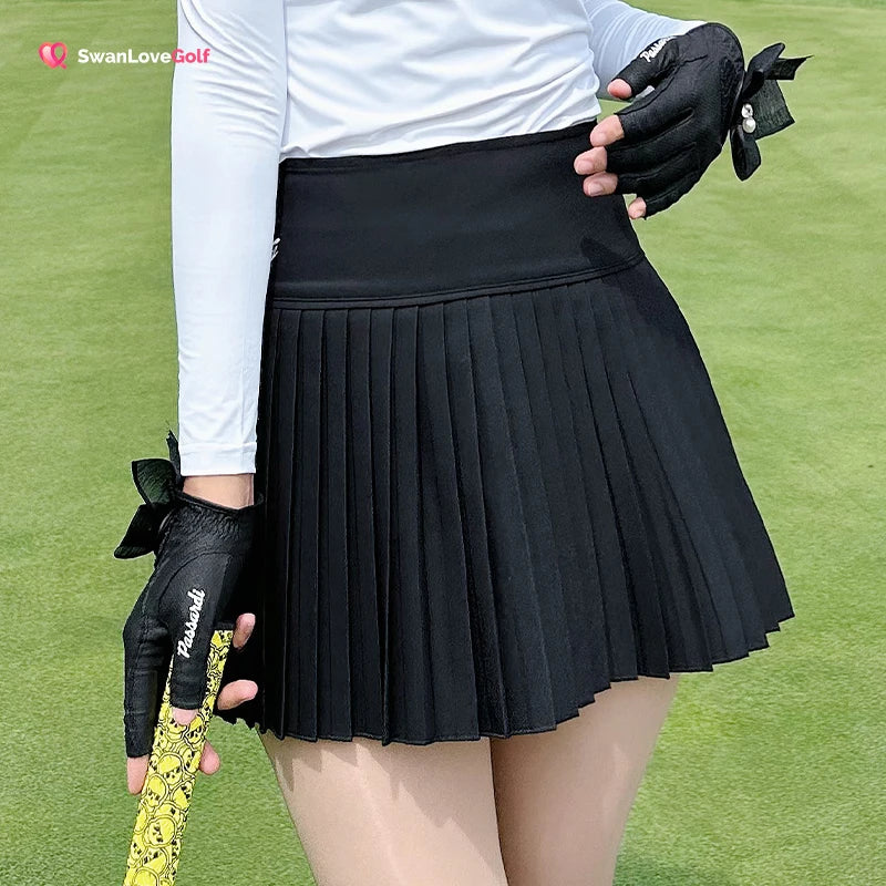 Women's Long Sleeve V-Neck Polo Shirt and Pleated Skort