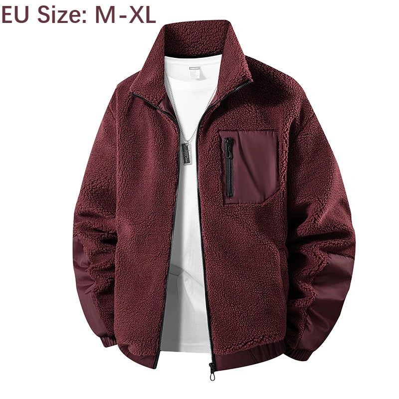 Men's European Size Sherpa Lined Stand Collar Winter Jacket with Thickened Fleece for Outdoor Casual Wear  Street Style Fashion - Buy online at  Vibe In Cart.