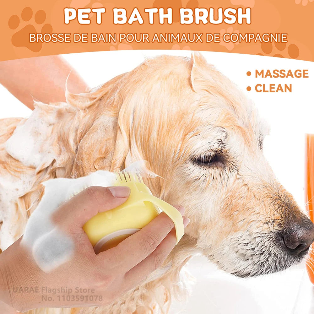 Dog Bathing Brush Pet Massage Brush Shampoo Dispenser Soft Silicone Brush Rubber Bristle for Dogs and Cats Shower Grooming Tool - Buy online at  Vibe In Cart.