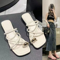 Stylish Women's Cross Strap Slide Sandals Comfortable Lightweight Toe Loop Beach Shoes with Casual Solid Color Design for Summer - Buy online at  Vibe In Cart.