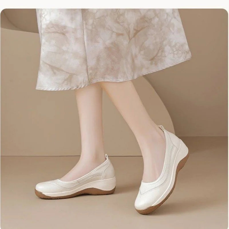 Women's White Soft - Leather Comfortable Wedge Flats - Breathable & Versatile - Buy online at  Vibe In Cart.