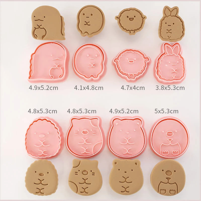 8-Piece Plastic 3D Cookie Cutters Set with Cartoon Designs